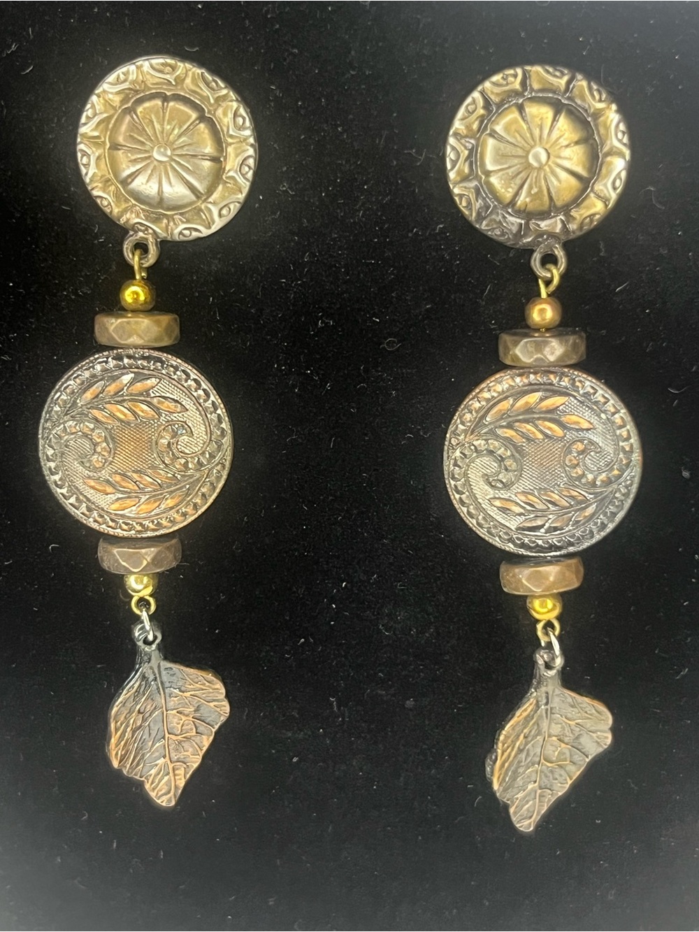 Boho Two-Tone Leaf Drop Earrings - Gold and Silver